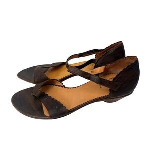 Think! Brown Leather  Thong Ankle Strap Sandals Italy 38 Us 7.5 Artsy Lagenlook